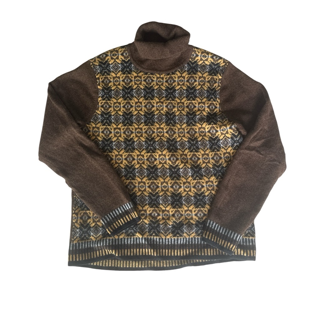 JW Anderson Uniqlo FW19 Men's Brown and Yellow Patterned Turtleneck Sweater Sz L